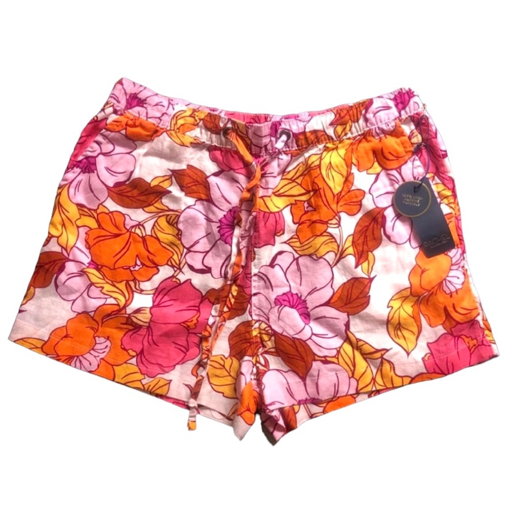 ✨New $80 Rachel Zoe Floral Print 100% Linen Shorts Sz L Gorgeous w/ Pink Flowers